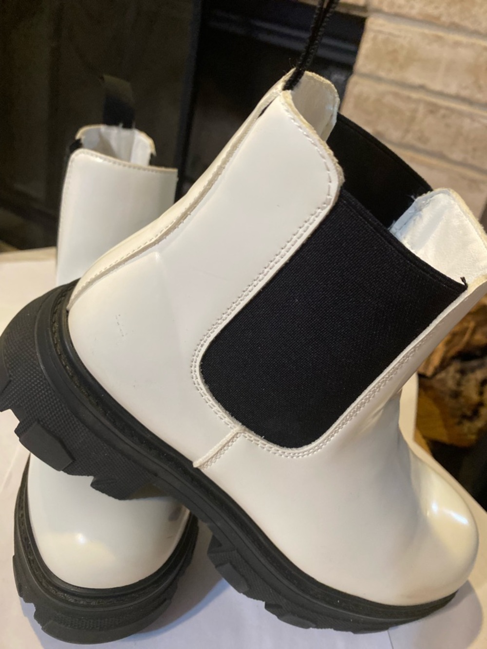 Cushonaire Women’s White Chelsea Booties with Black Elastic Panels